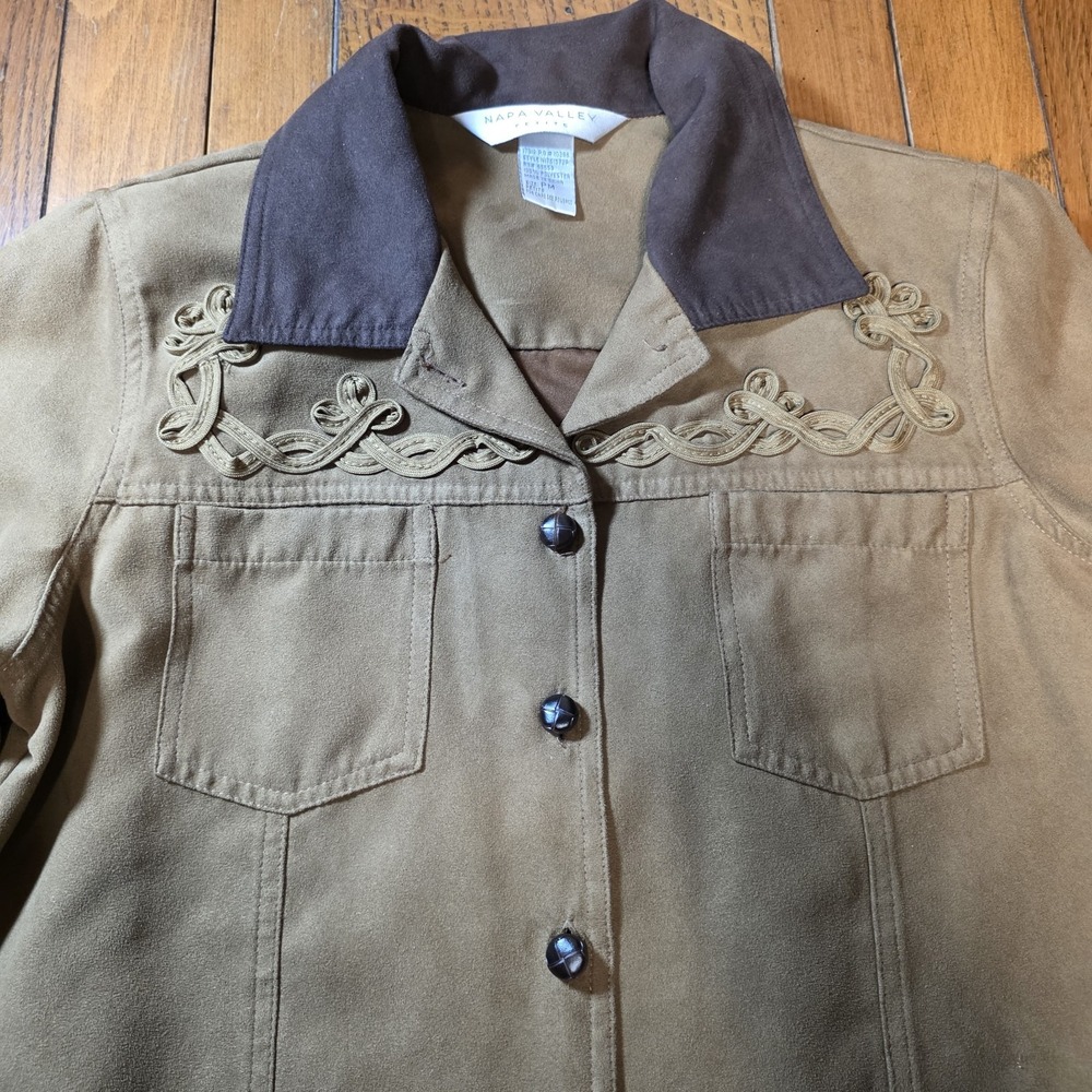 Napa Valley Button Up Shirt‎ Women's Petite M Brown Faux Suede With Pants Set